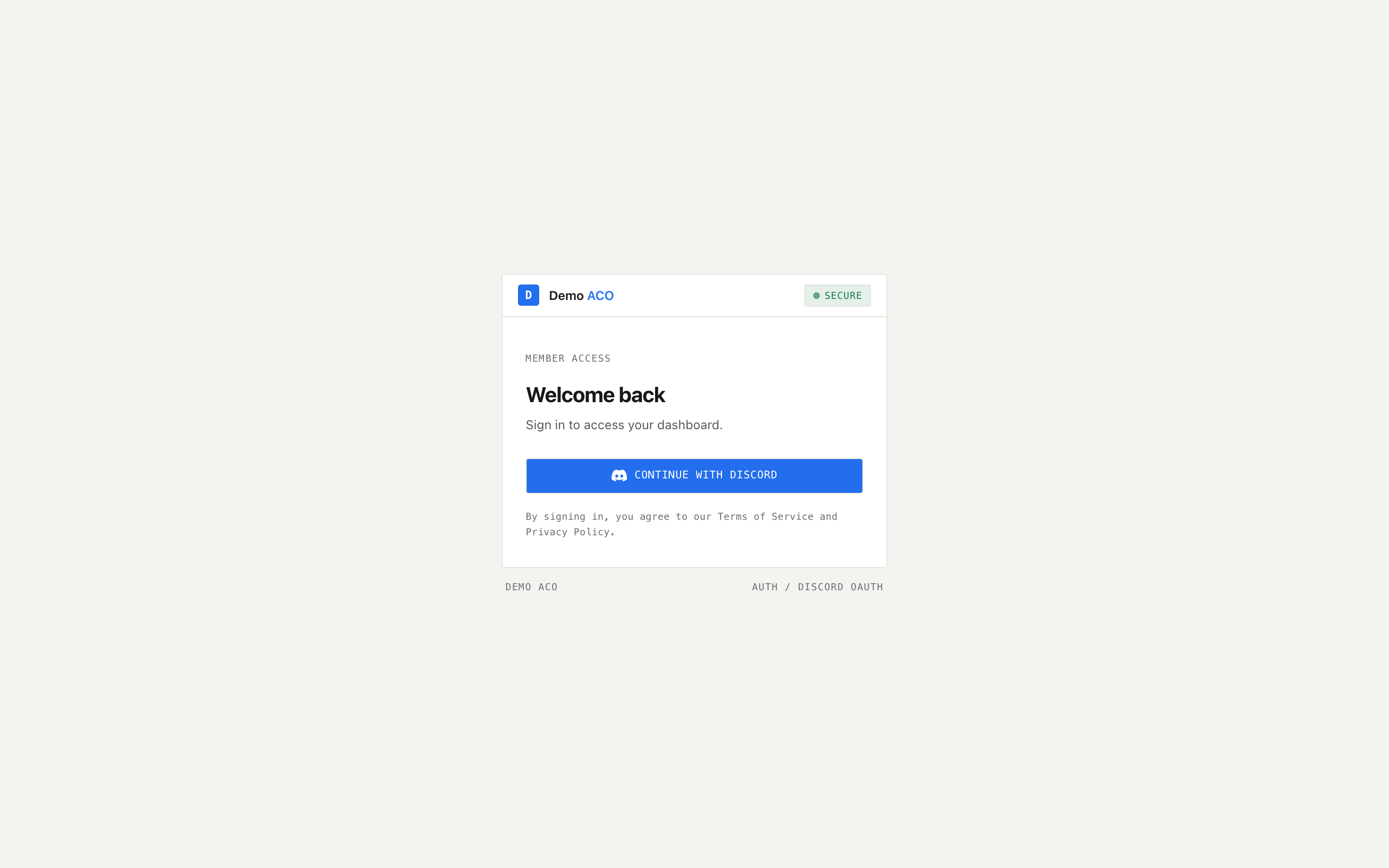Sign-in card with a Continue with Discord button